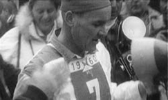 Kuva: Hiiht�j� Veikko Hakulinen maalissa 
voittajana.
YLE TV1