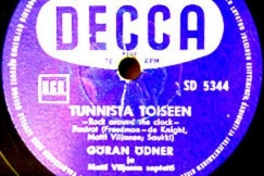 Kuva: G�ran �dnerin Tunnista toiseen -levytyksen etiketti. YLE ��nilevyst�.