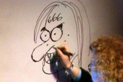 Kuva: Juho Juntunen piirt�� hevirokkaria. (1985) YLE kuvanauha.