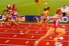 Kuva: Irina Privalova voittaa naisten 200 metri� EM-kisoissa. (1994) YLE kuvanauha.