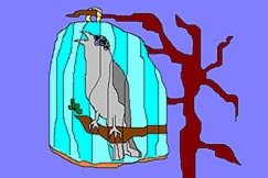 Kuva: Lintu h�kiss�. Piirros: Seija Aunila.