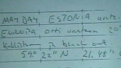 Kuva: Muistiinpanoja Mayday-kutsusta. YLE kuvanauha.