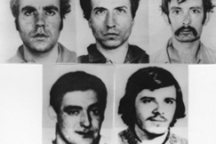 Kuva: Kuolemaan tuomitut Jose Luis Sanchez-Bravo, Ramon Garcia Sanz ja Jose Humberto Baena Alonso (ylh.), sek� Angel Otaegui ja Juan Paredes Manotas (alh.).