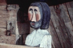 Kuva: Pet�j�veden kirkon saarnastuolin hahmo. YLE kuvanauha.