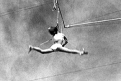 Kuva: Trapetsitaiteilija py�rii vaijerin varassa. (1950) YLE kuvanauha.