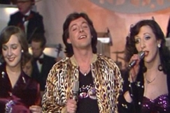 Kuva: Anna, Kirka ja Muska viisukarsinnoissa 1979. YLE kuvanauha.