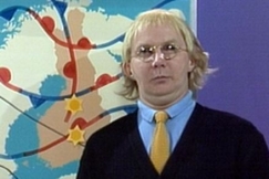 Kuva: Pirkka-Pekka Petelius meteorologi Erkki Nystr�min�. YLE kuvanauha.