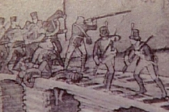 Kuva: Piirros Koljonvirran taistelusta. YLE kuvanauha.