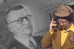 Kuva: Tuhannen markan seteli ja Der Paavo. YLE kuvanauha.