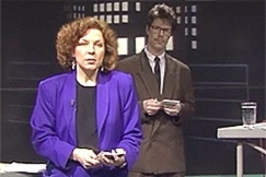 Kuva: Helena Itkonen ja Ari Korvola juontavat. YLE kuvanauha. 