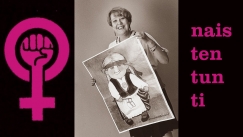 Kuva: Mustia helmi� miessovinisteille jakava Naisten tunti omistautui joulukuussa 1990 P�ivi Istalan johdolla lasten p�iv�hoidolle (1990). Yle Valokuva-arkisto/Seppo Sarkkinen.