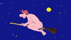 Kuva: Alaston em�nt� lent�� luudalla noitasapattiin.