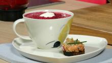 Resepti: Punajuuri-inkiväärigazpacho. Kuva: Aamu-tv, Yle